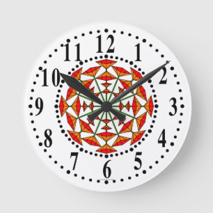 Ronde Horloge Mur Orange-jaune Et Rouge Floral 158