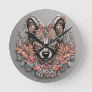 Ronde Horloge murale, 8" "Horloge de loup de la majesté 