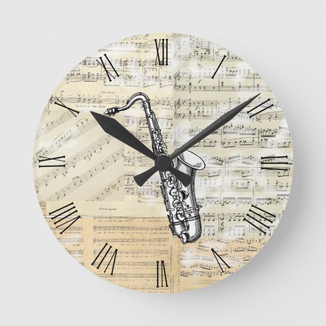 Ronde Horloge musicale saxophone vintage (Recto)