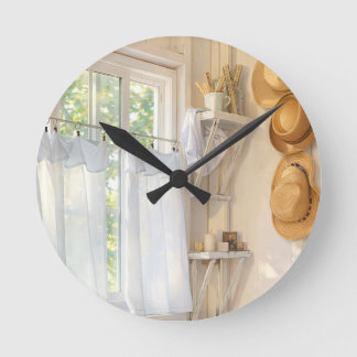 Ronde Horloge Neutre de Ferme "Rideau dans le Vent"