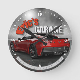 Ronde Horloge nommée personnalisée de garage de Corvet