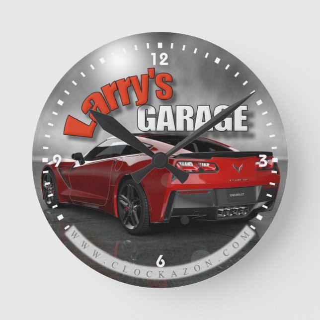 Ronde Horloge nommée personnalisée de garage de Corvette (Recto)