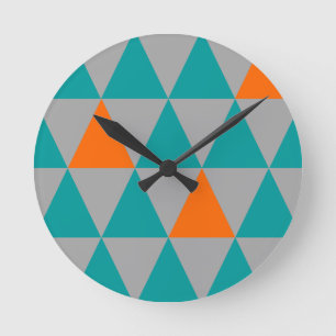 Ronde Horloge orange et turquoise grise de triangle