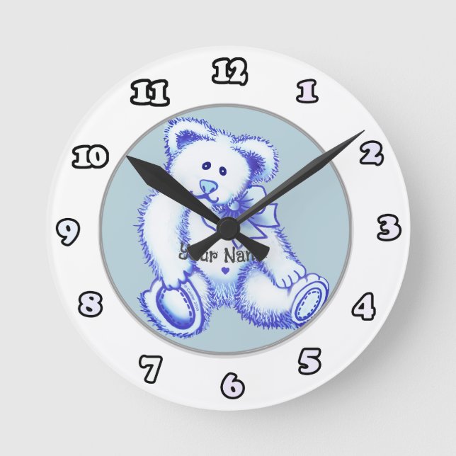 Ronde Horloge Ours en peluche bleu (Recto)