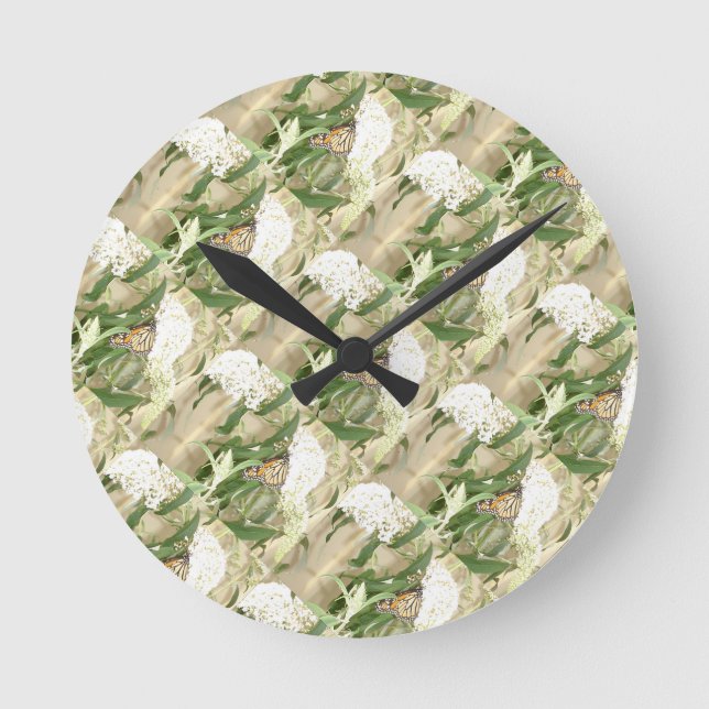 Ronde Horloge papillon de fleurs blanches (Recto)