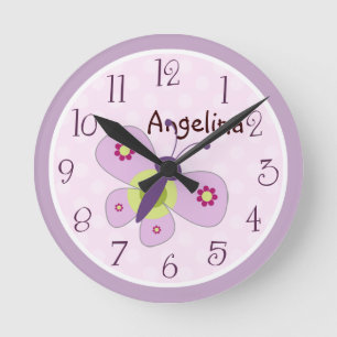 Ronde Horloge papillon Lavande personnalisée