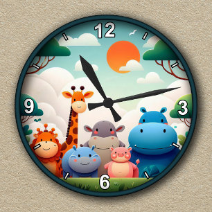 Ronde Horloge personnalisable avec amis de la jungle pou