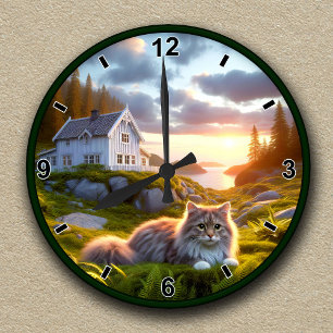 Ronde Horloge personnalisable avec un chat de la forêt n