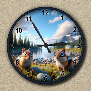 Ronde Horloge personnalisable de l'écureuil rayé de la n