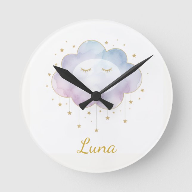 Ronde Horloge personnalisée avec nom de bébé Nuage Lavan (Recto)