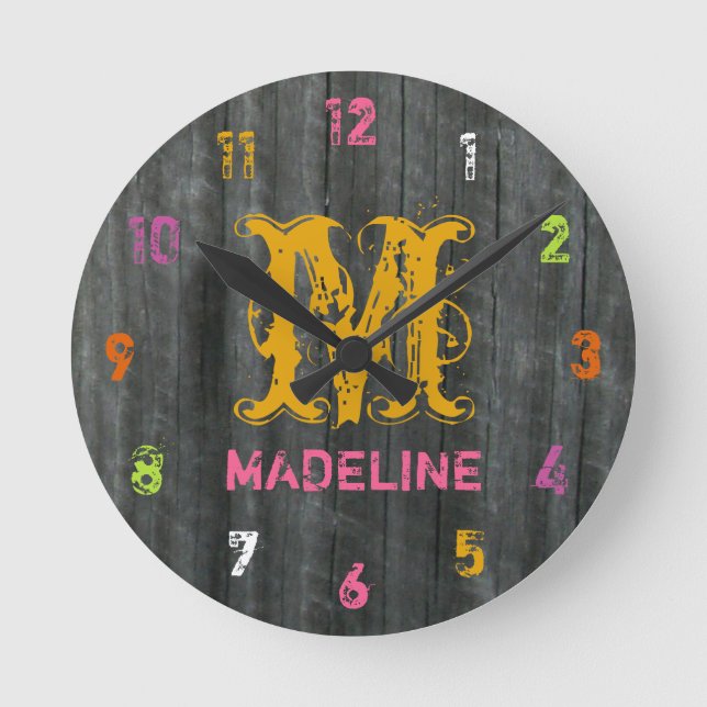 Ronde Horloge personnalisée couleur inspirée du bois d'A (Recto)
