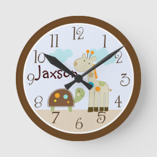 Ronde Horloge personnalisée "gigle girafe et tortue"