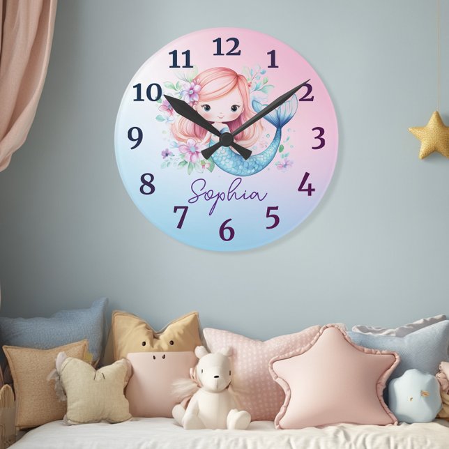 Ronde Horloge personnalisée Mermaid Cute Girls (Créateur téléchargé)