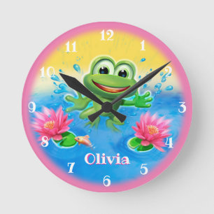 Ronde Horloge personnalisée pour enfant, design grenouil