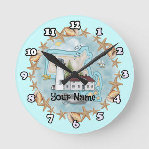 Ronde horloge phare de Massachusetts Shells