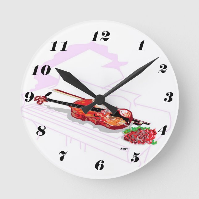 Ronde Horloge Piano avec Violon et Rose (Recto)