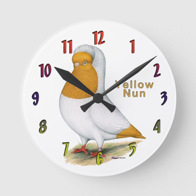 Ronde Horloge Pigeon Nonne Jaune (Recto)