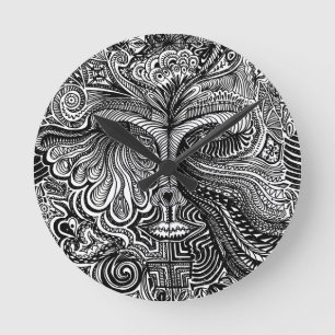 Ronde Horloge Portrait de ligne Trippy noir et blanc