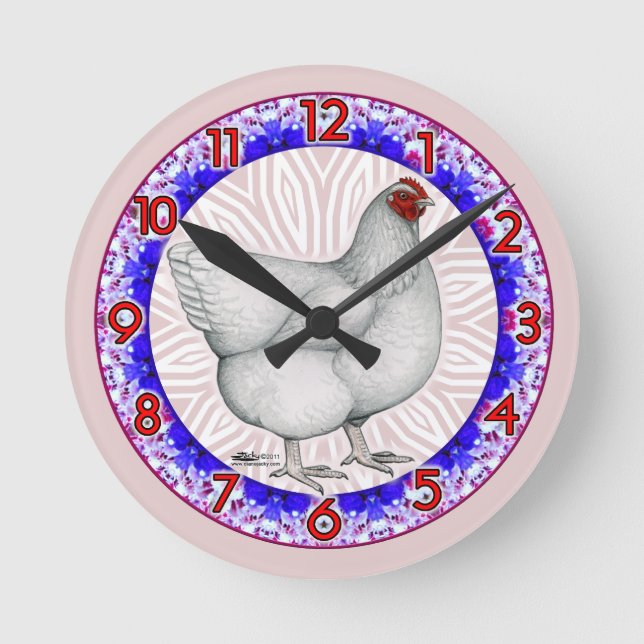 Ronde Horloge Poule Orpington Blanche (Recto)
