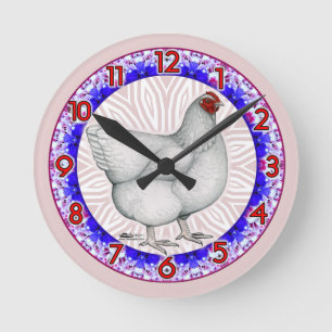 Ronde Horloge Poule Orpington Blanche