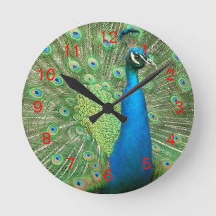 Ronde Horloge Red2 de contrefiche de paon