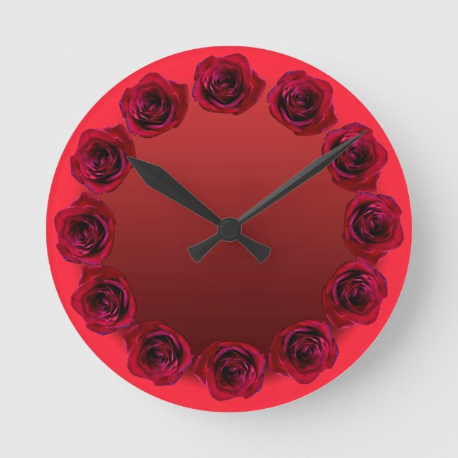 Ronde Horloge Rose Fleur Rouge Rose Décor (Recto)