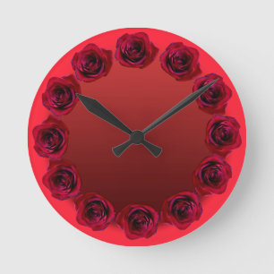 Ronde Horloge Rose Fleur Rouge Rose Décor