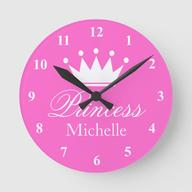 Ronde horloge rose princesse couronne murale avec nom de (Recto)