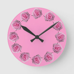 Ronde Horloge rose Rose Rose Rose Fleur Mur Horloge Rose