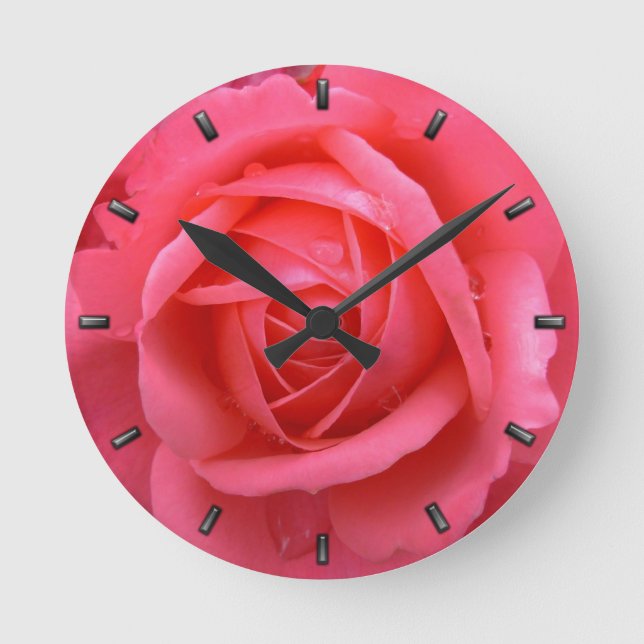 Ronde Horloge rose Rouge Rose Fleur Mur Horloge Rose Déc (Recto)