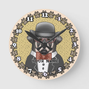 Ronde Horloge Rottweiler portant des lunettes