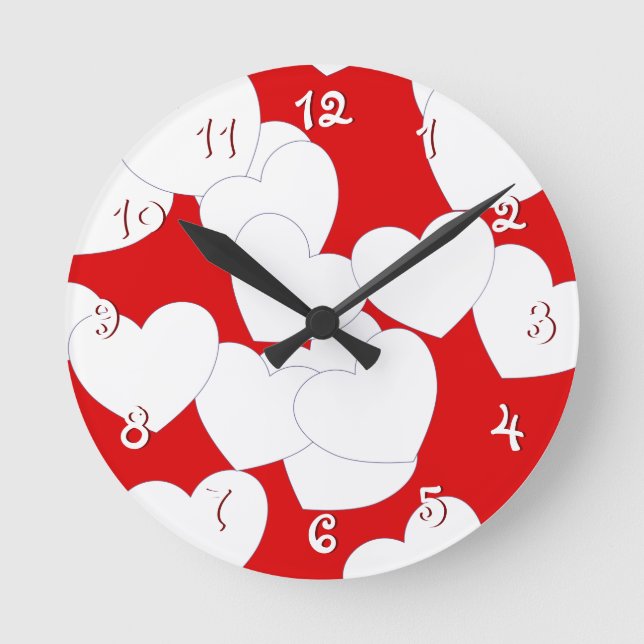 Ronde Horloge Rouge Avec Gros Coeurs D'Amour Blanc (Recto)