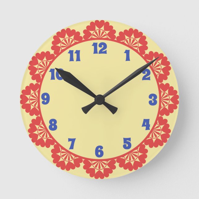 Ronde Horloge rouge, citron et bleu pâle de cuisine (Recto)