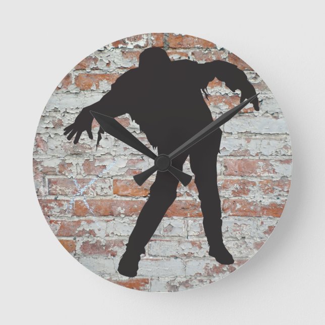 Ronde horloge silhouette zombie marche (Recto)