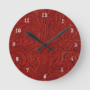 Ronde Horloge simili cuir usinée par rouge de pays de