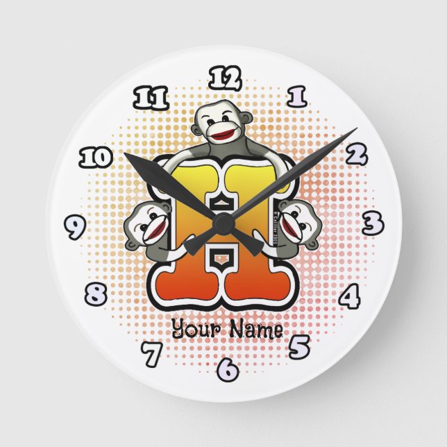Ronde Horloge Singe Chaussette Monogrammé H (Recto)