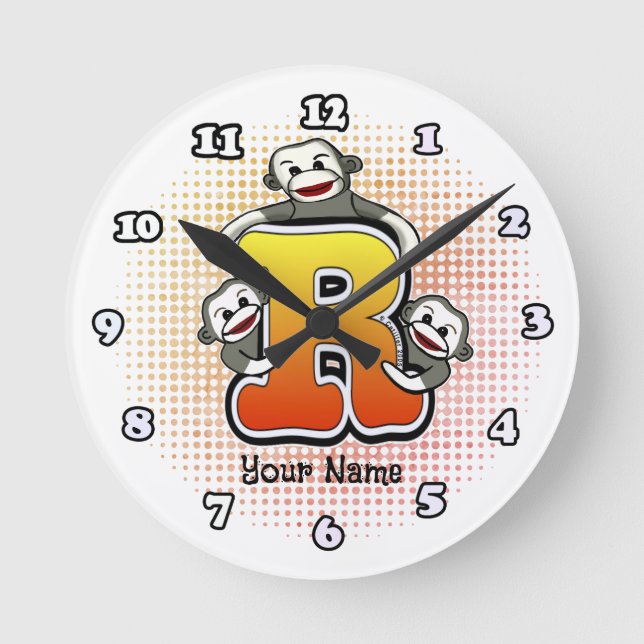 Ronde Horloge singe de chaussette R monogramme (Recto)