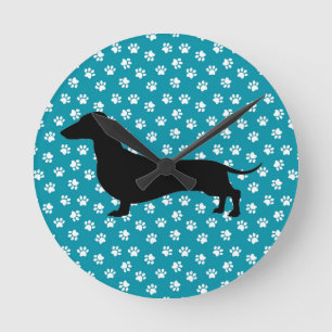 Ronde Horloge Turquoise du mur de silhouette Dachshund