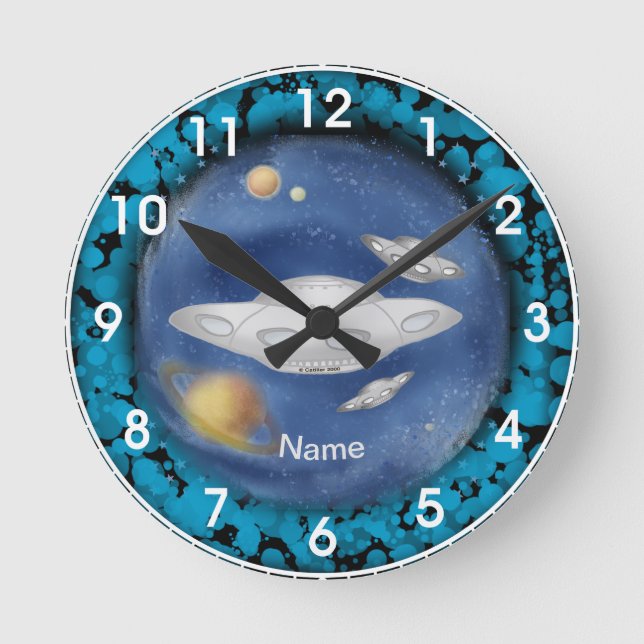 Ronde Horloge Vaisseau Spatial Alien Gris (Recto)