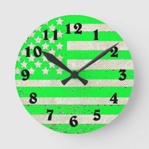 Ronde Horloge verte grunge drapeau américain