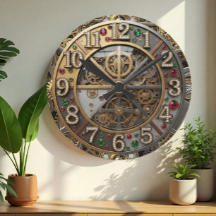 Ronde Horloge vintage à bijoux, Steampunk, or, pierres p