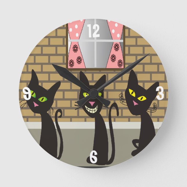Ronde Horloge Whimsical des chats noirs (Recto)