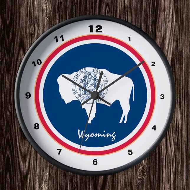 Ronde Horloge Wyoming Drapeau & mode/dessin USA Wyoming (Créateur téléchargé)