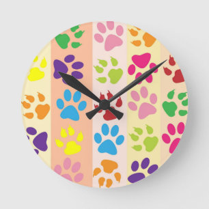 Ronde Impressions de pattes colorées et ludiques Horloge