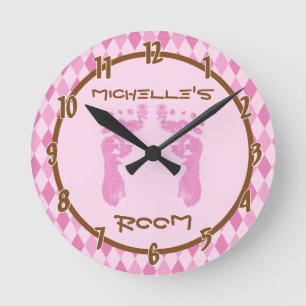 Ronde Jacquard rose Diamant Pieds bébé Horloge personnal