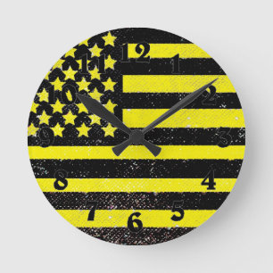 Ronde Jaune noir grunge drapeau américain horloge
