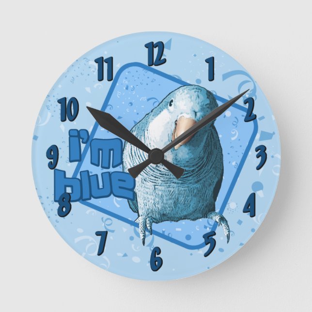 Ronde Je suis horloge bleue de perruche de quaker (Recto)