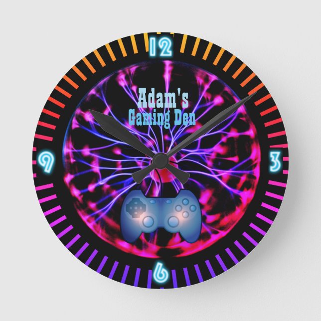 Ronde Jeu personnalisable Joueurs DEN Room Horloge Neon (Recto)