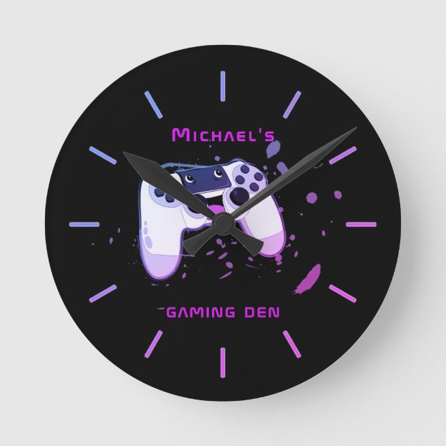 Ronde Jeu personnalisé DEN Gamers Mur Horloge Neon (Recto)