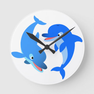 Ronde Joli Jouer Cartoon Dolphins Horloge Mur